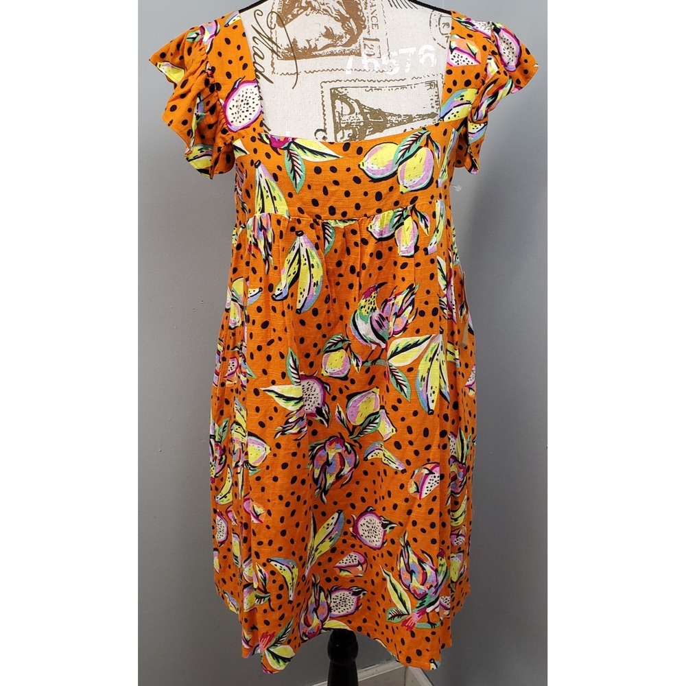 O.P.T for Few Moda Mini Dress Womens S Multi Tropical Fruit Print Square Neck